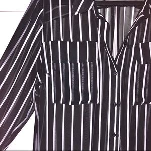 women’s sheer stripe blouse button up